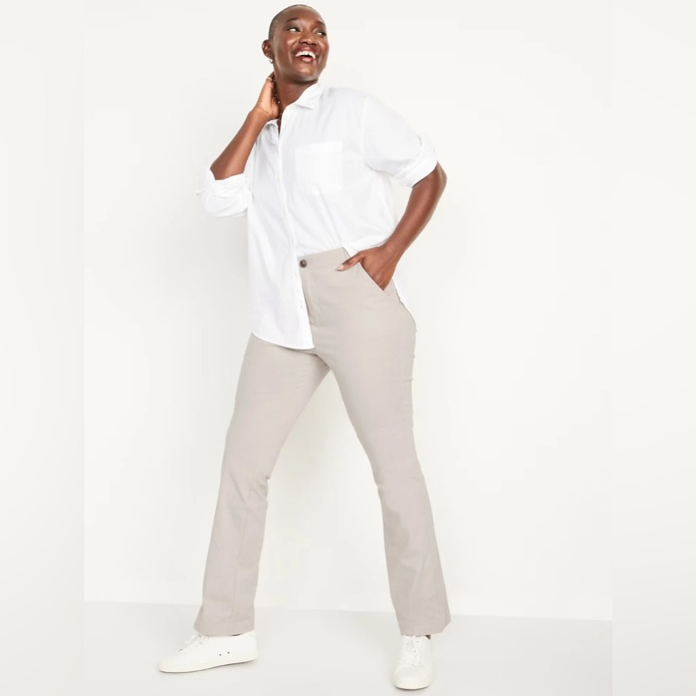 Old Navy Cotton Pants High-Waisted Adjustable Flare khaki Size 12 Tall Women’s